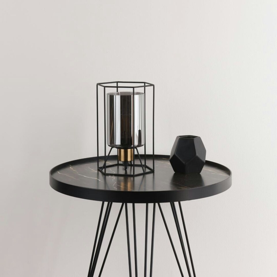 image 1 of Sabrina Black and Smoked Glass Table Lamp Black