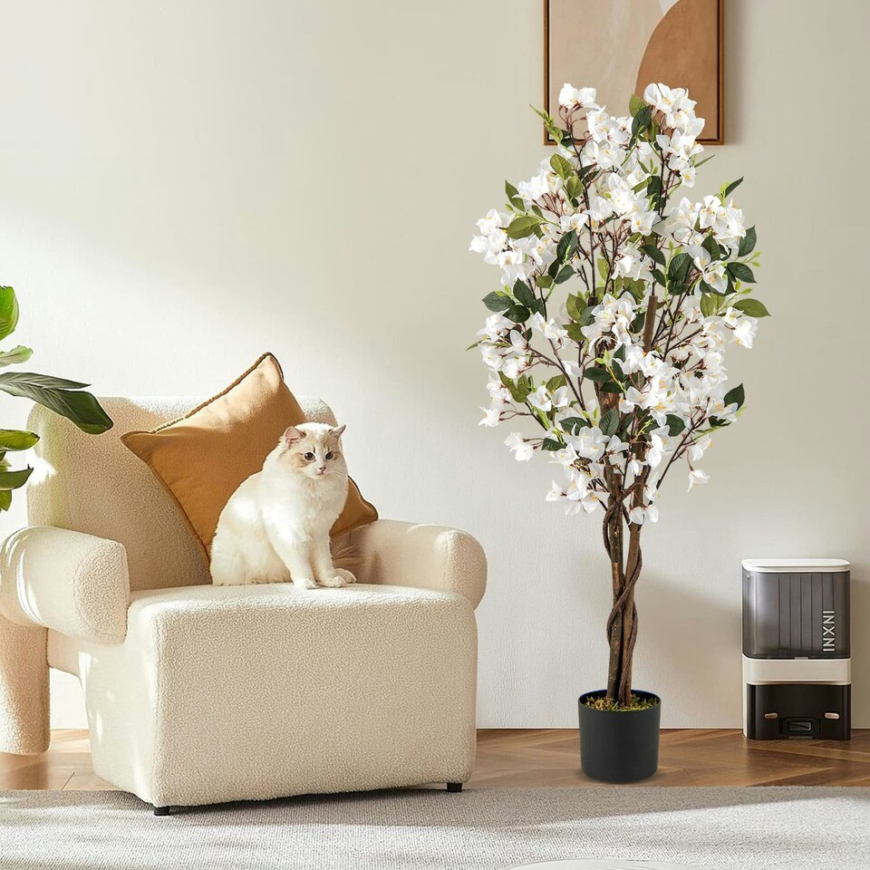 image 1 of COSTWAY 120cm Artificial Bougainvillea Tree Plant White White | One Size