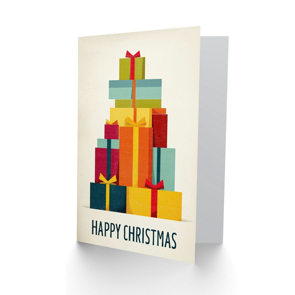 image 1 of Christmas Card Colourful Geometric Pile Of Xmas Presents