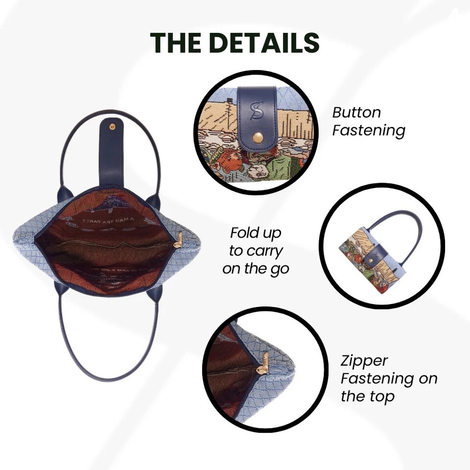 image 1 of Signare Foldable Handbag - Alice in Wonderland Nothing But Cards Blue