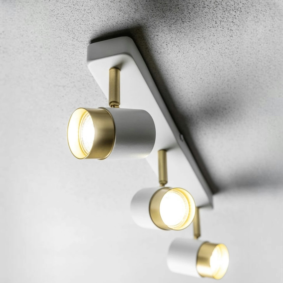 image 1 of CGC ORIO White and Brushed Gold Triple Three Head GU10 Adjustable Ceiling Spot Light Bar White