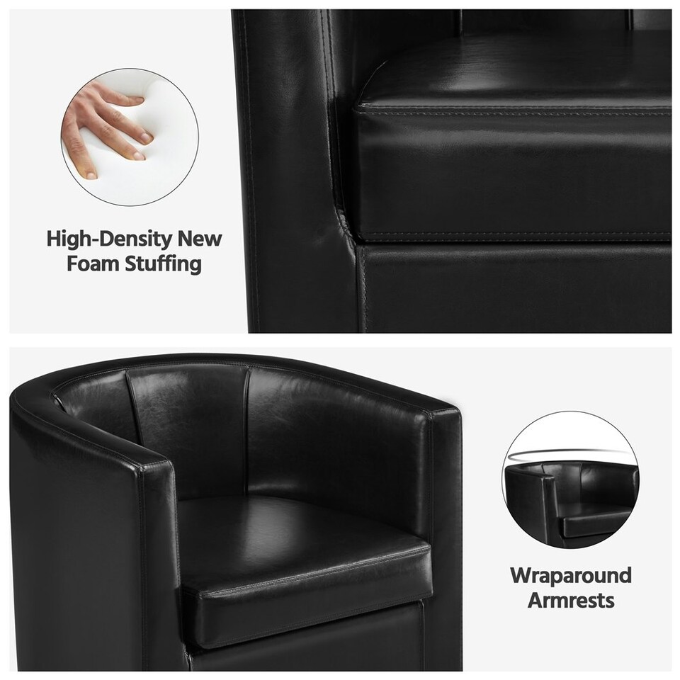 image 1 of Yaheetech Faux Leather and Barrel-shaped Accent Chair | Black