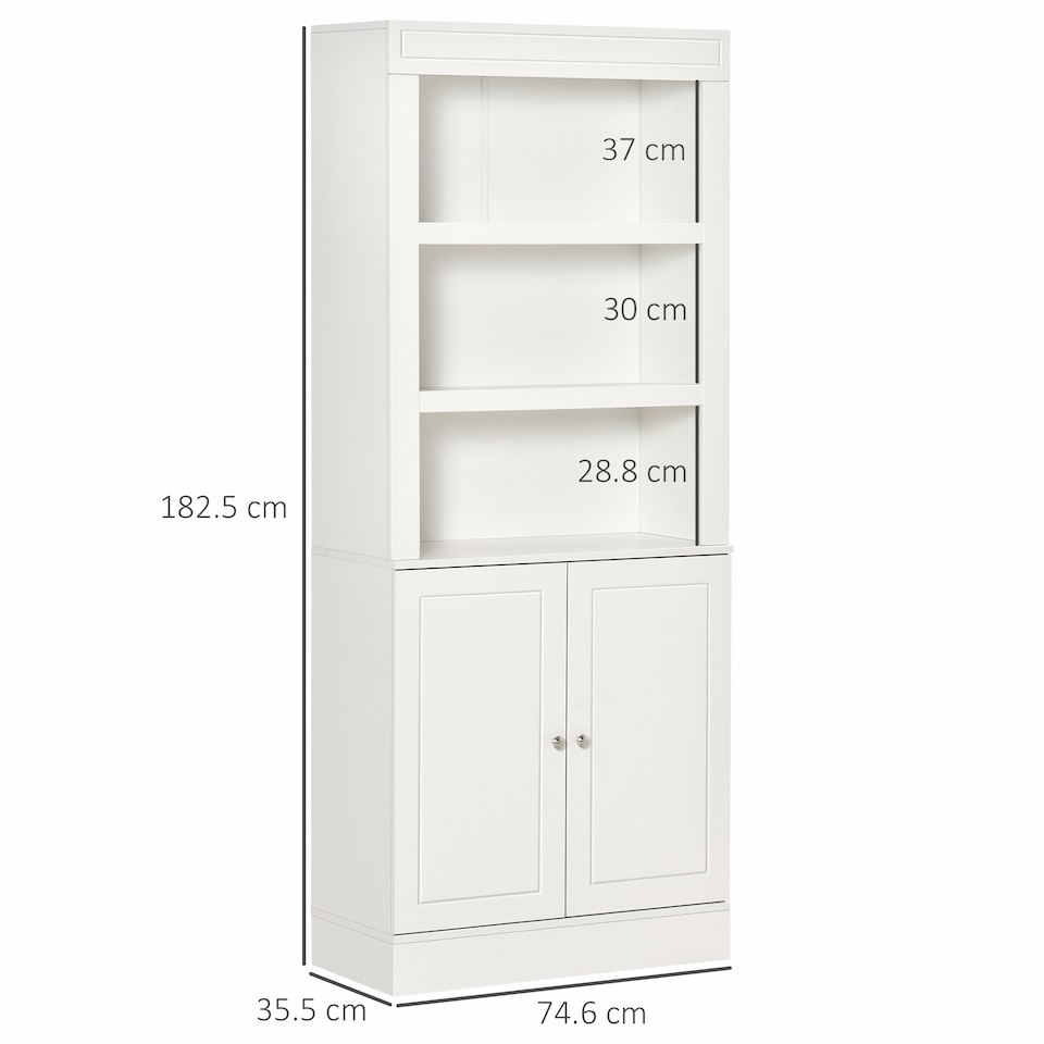 image 1 of HOMCOM Kitchen Cupboard with 6-tier Shelving, Freestanding Storage Cabinet Sideboard, Pantry Cupboard with 3 Open Compartments and Double-door Cabinet with Adjustable Shelves, White
