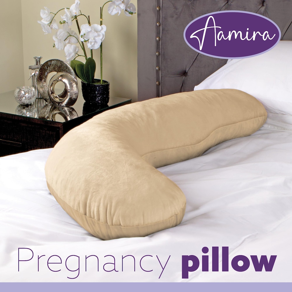 image 1 of Aamira Cream Pregnancy Maternity Pillow, 145x25x25cm L Shaped Memory Foam | Cream | Cream | Standard | 1