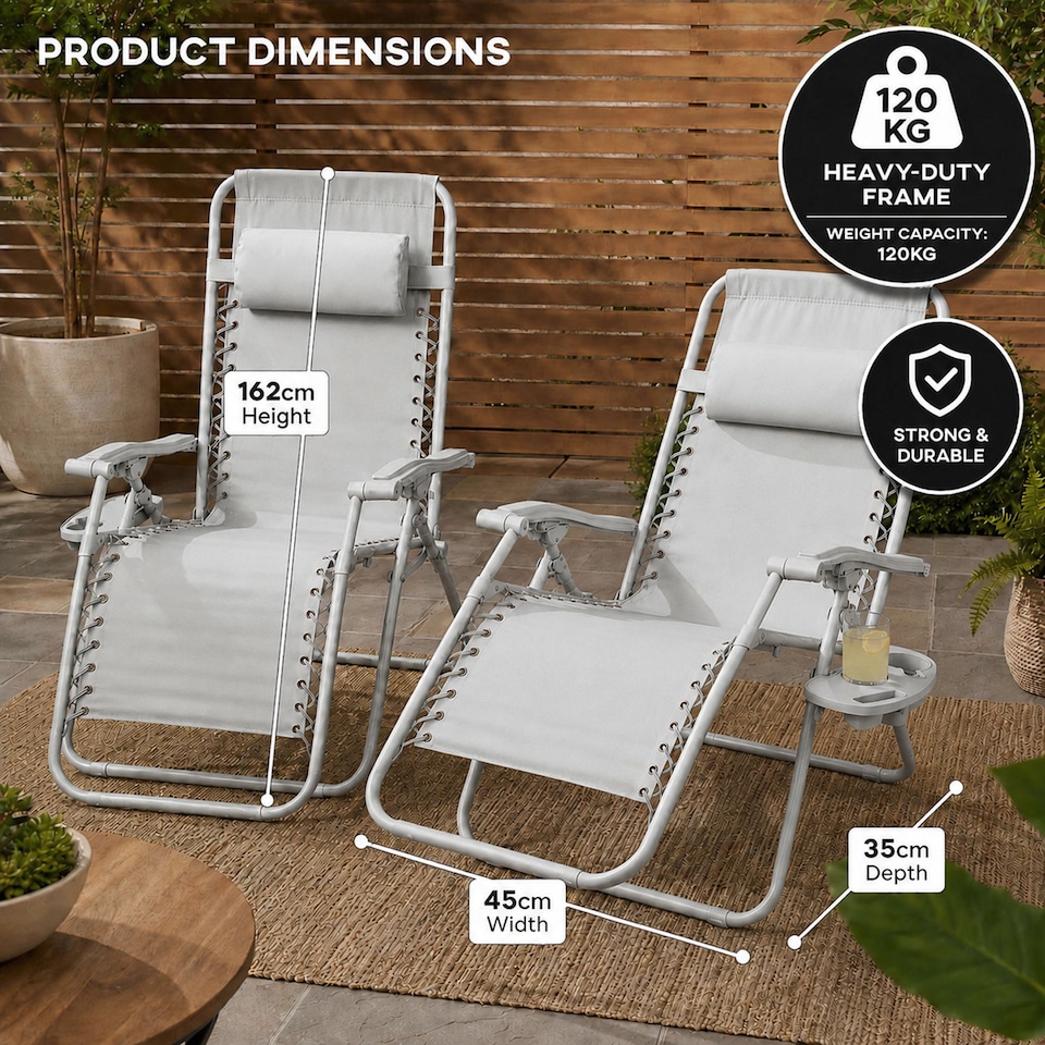 image 1 of Set of 2 Zero Gravity Reclining Foldable Garden Chairs Sun Loungers