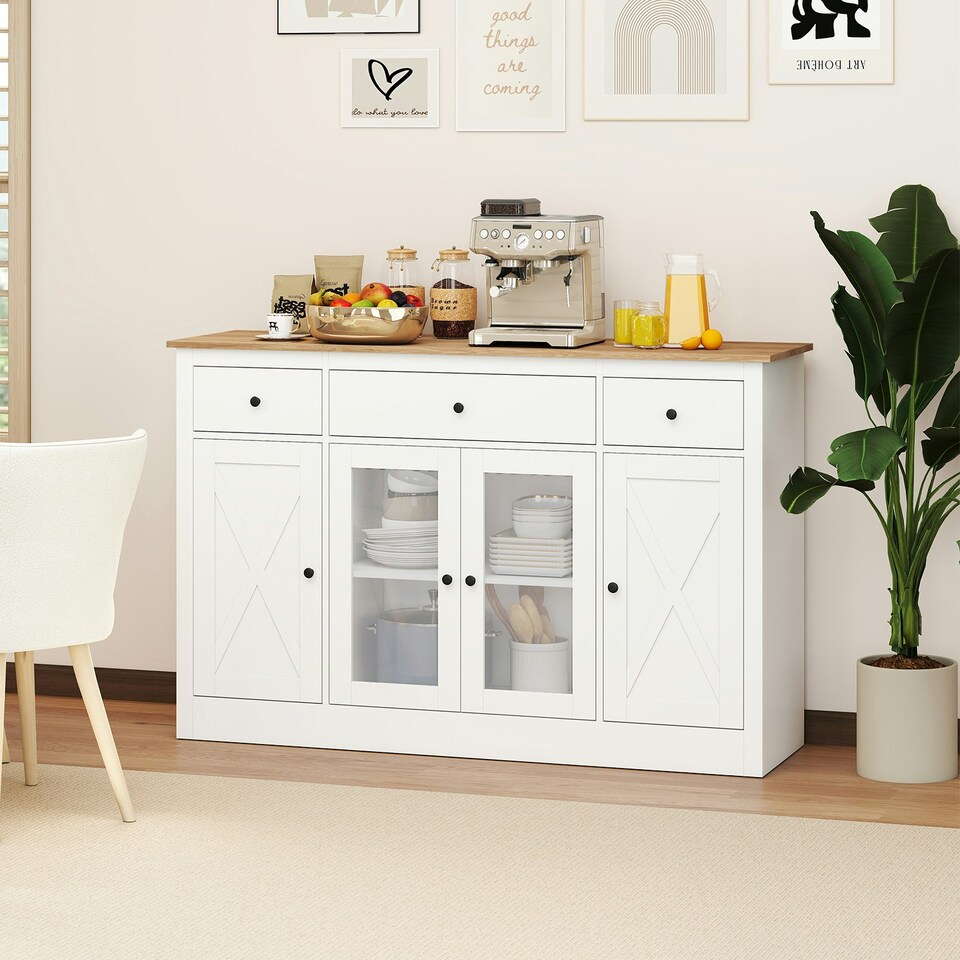 image 1 of COSTWAY Buffet Sideboard Kitchen Storage Cabinet 3 Drawers White White