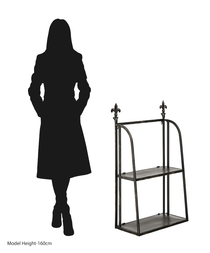 image 1 of 2 Tier Black Metal Wall Mountable Shelf Unit | Black