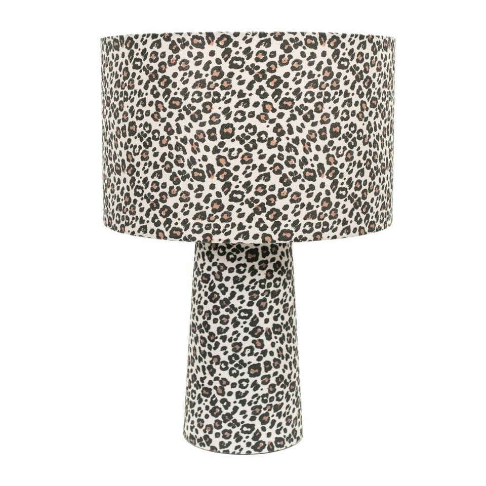 image 1 of ValueLights Bertie Leopard Print Full Fabric Table Lamp with LED Bulb Brown
