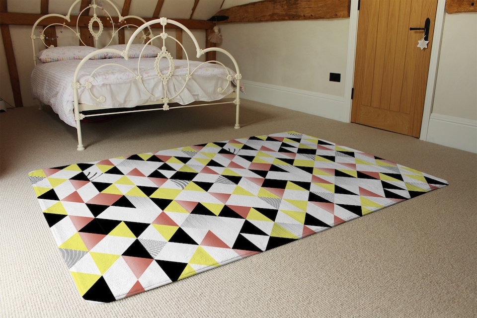 image 1 of Yellow Pink & Black Geometric Pattern Rug | Multi