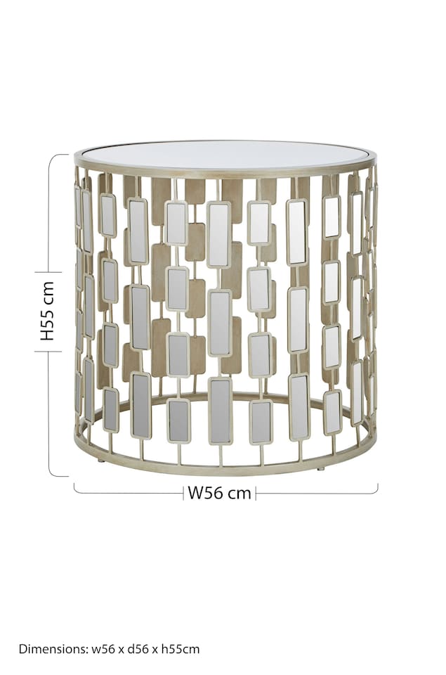 image 1 of Champagne Silver Finished  Small Side Table,Mirrored Glass Topped Round Table,Decorative Table,Coffee Table | Silver
