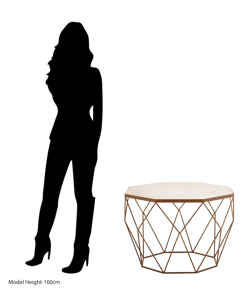 image 1 of Interiors by Premier Octagon White Marble Coffee Table, Luxe Geometric Marble Top Table With Golden Iron Base | White