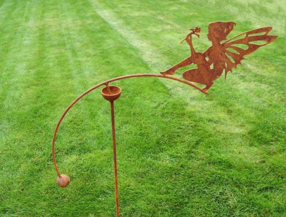 Fairy Sitting Wind Rocker Single Bare Metal - Ready to Rust - Steel - L66 x W54 x H148.5 cm
