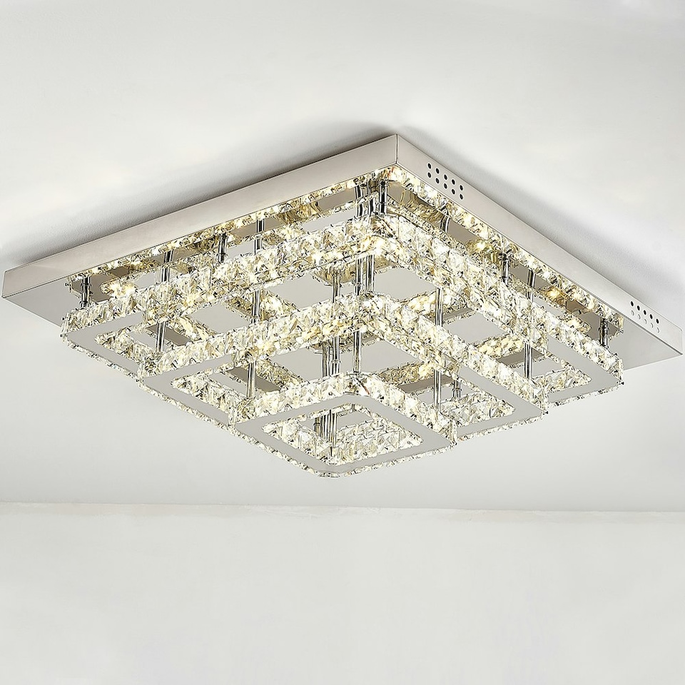 image 1 of Living and Home Square Large-size Glamourous Crystal LED Ceiling Light, 70cm W x 70cm Dx 18cmH