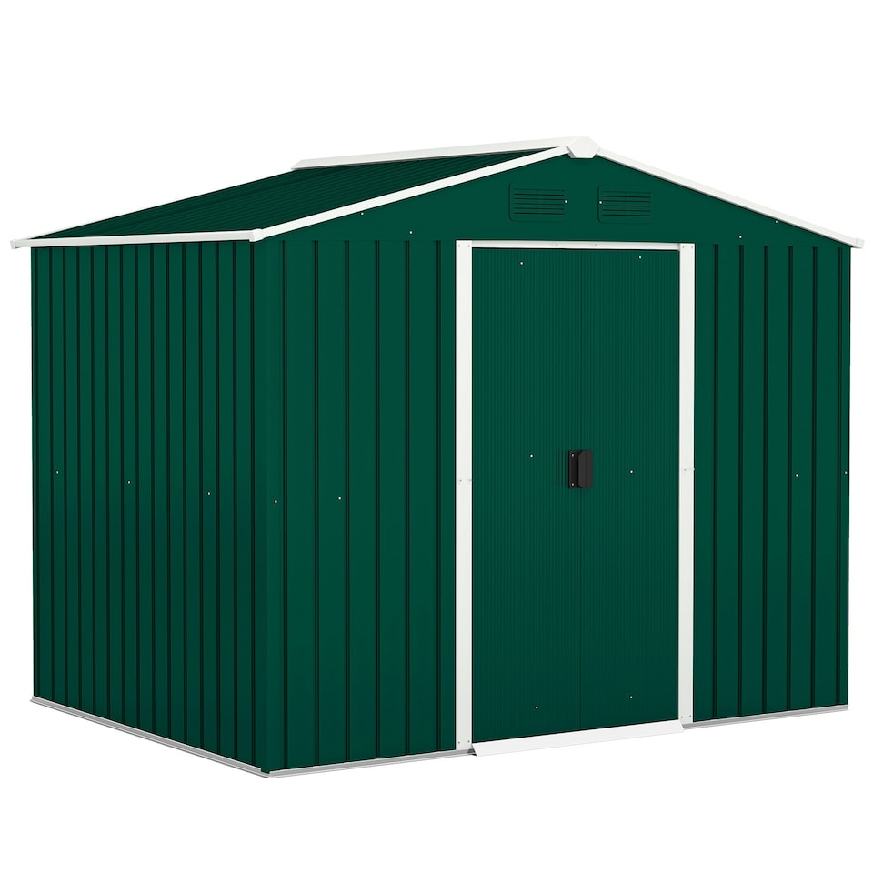 image 1 of Outsunny 8 x 6ft Garden Storage Shed with Double Sliding Door Outdoor Green