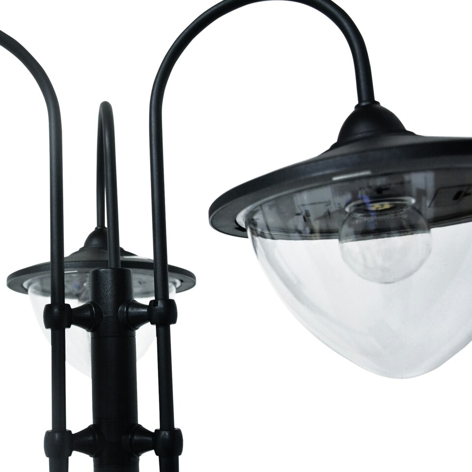 image 1 of Outsunny 3-head LED Solar Light Lamp Street Light Post with Planter Base, Black