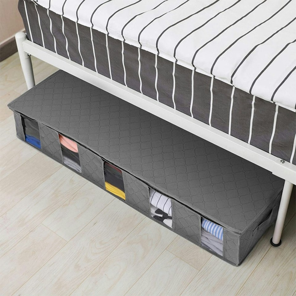 image 1 of Living and Home Non-woven Fabric Underbed Storage Bags with Handles - Grey | Grey