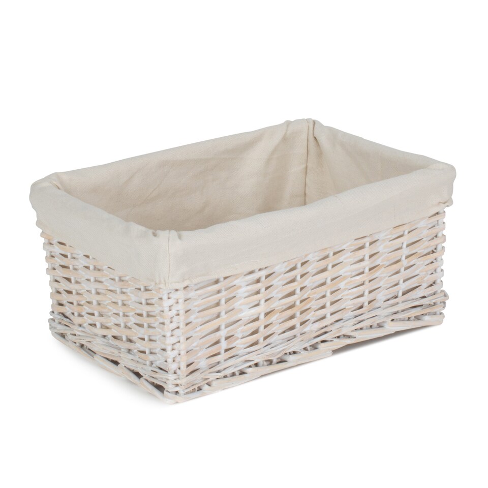 image 1 of Set of 3 White Wash Storage Basket with Lining | White | White | Not provided