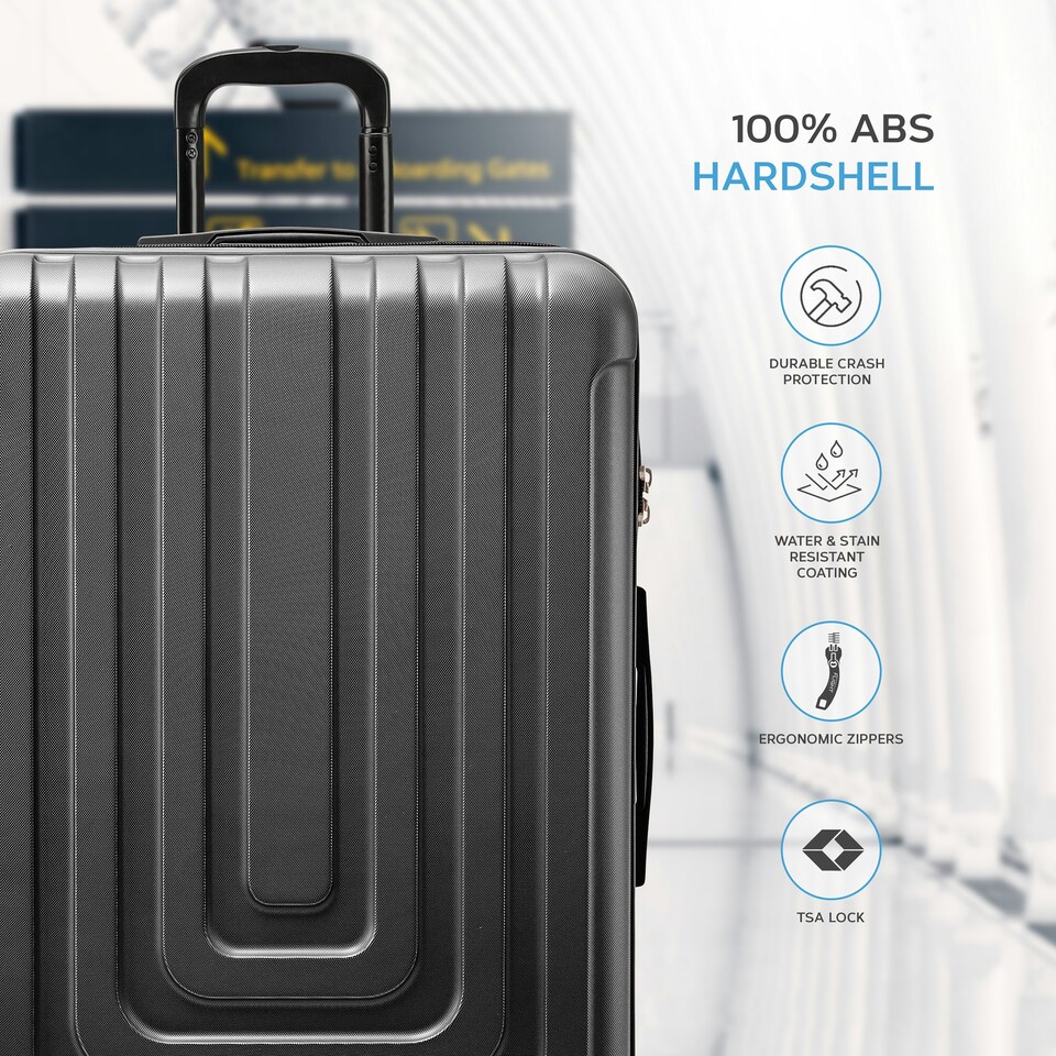 image 1 of Flight Knight Premium Lightweight Suitcase - Built-in Side Lock with USB Port - 8 Spinner Wheels - Hard Shell Carry On Or Check in Luggage 100 Airlines Approved Purple | Burgundy | Large