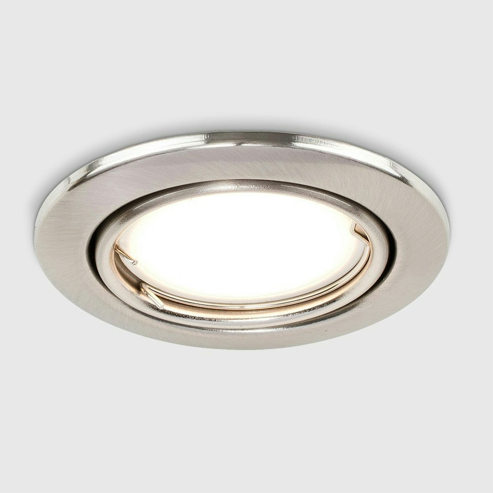 image 1 of ValueLights 6 Pack Fire Rated Brushed Chrome Tiltable GU10 Recessed Ceiling Downlights