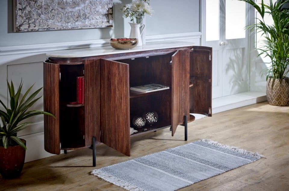 image 1 of Opal Sideboard with Marble Top & Metal Legs - L40 x W160 x H90 cm | Brown