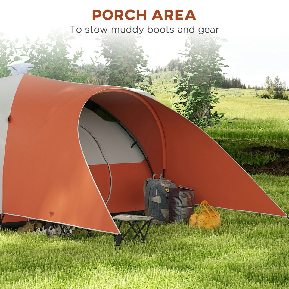 image 1 of Outsunny 3000mm Waterproof Camping Tent w/ Porch & Sewn in Groundsheet, Blue