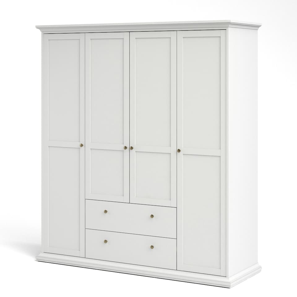 image 1 of Paris Wardrobe with 4 Doors and 2 Drawers in White