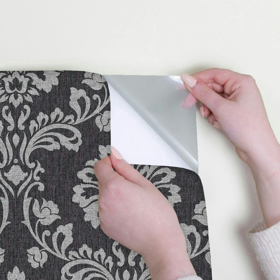image 1 of Transform Peel & Stick Small Damask Black Self-Adhesive Wallpaper Black | Grey