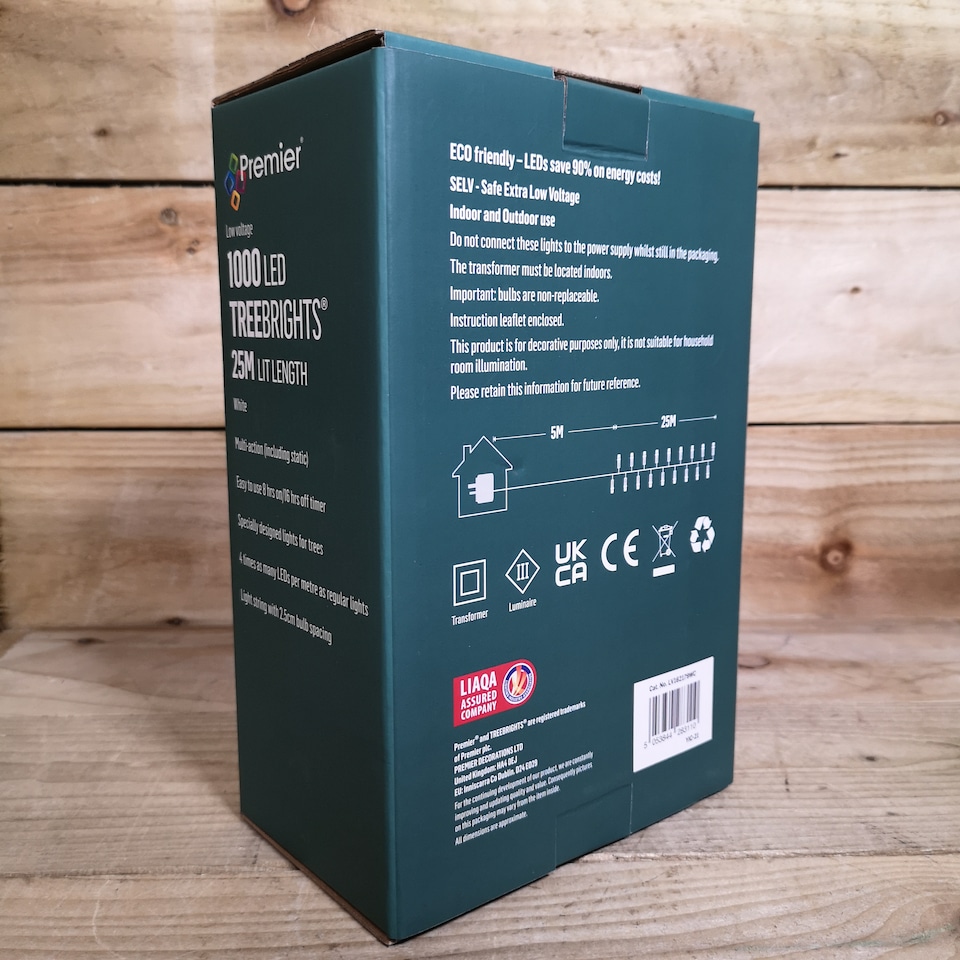 image 1 of 1000 LED 25m Indoor Outdoor Christmas Multi Function Mains Operated String Lights with Timer & Clear Cable in Cool White