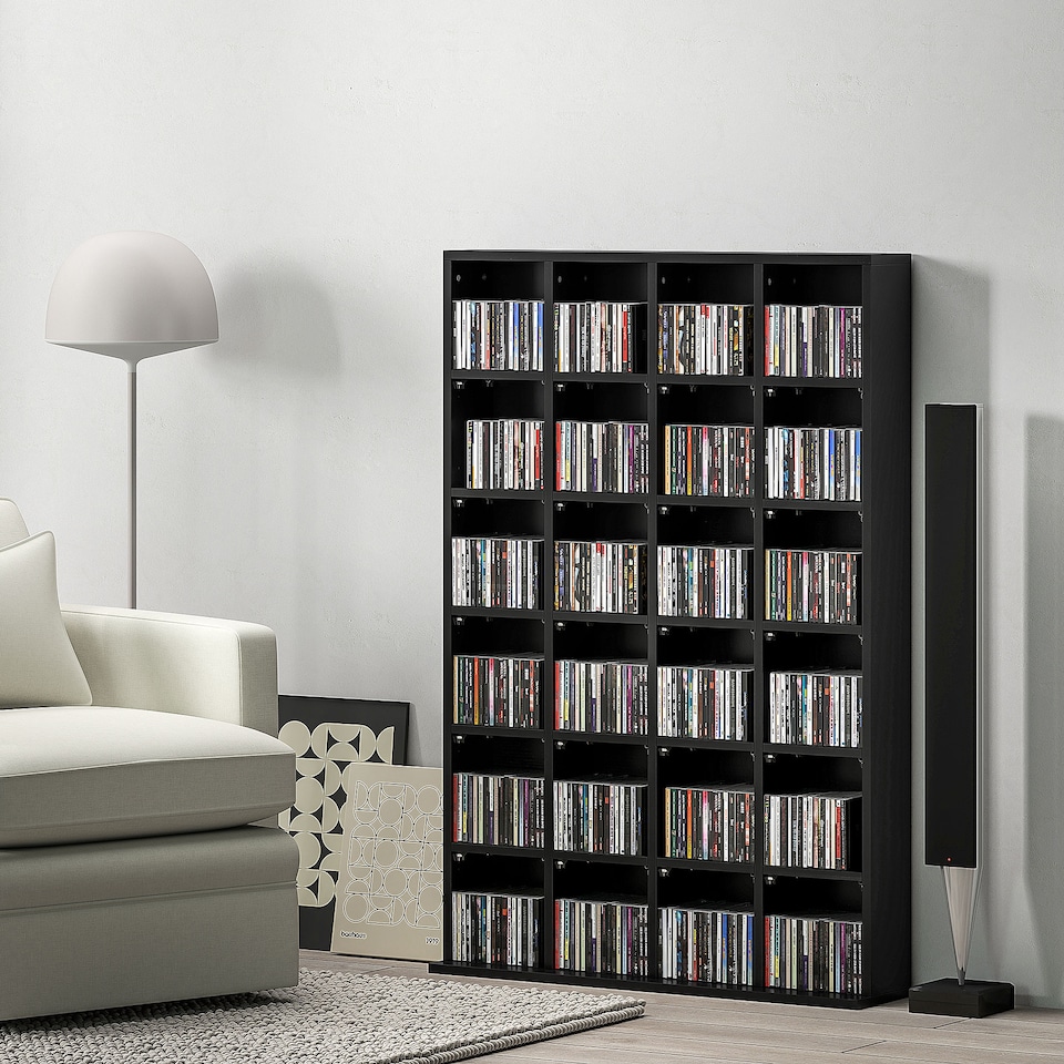image 1 of HOMCOM 456 CD  336 DVD Storage Unit, Media Storage Shelf, Wooden Display Unit with Adjustable Shelves, 89 x 130.5 cm, Black