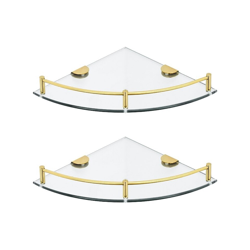 image 1 of Living and Home Glass Corner Shelf for Bathroom 1-Tier Set of 2 - Gold