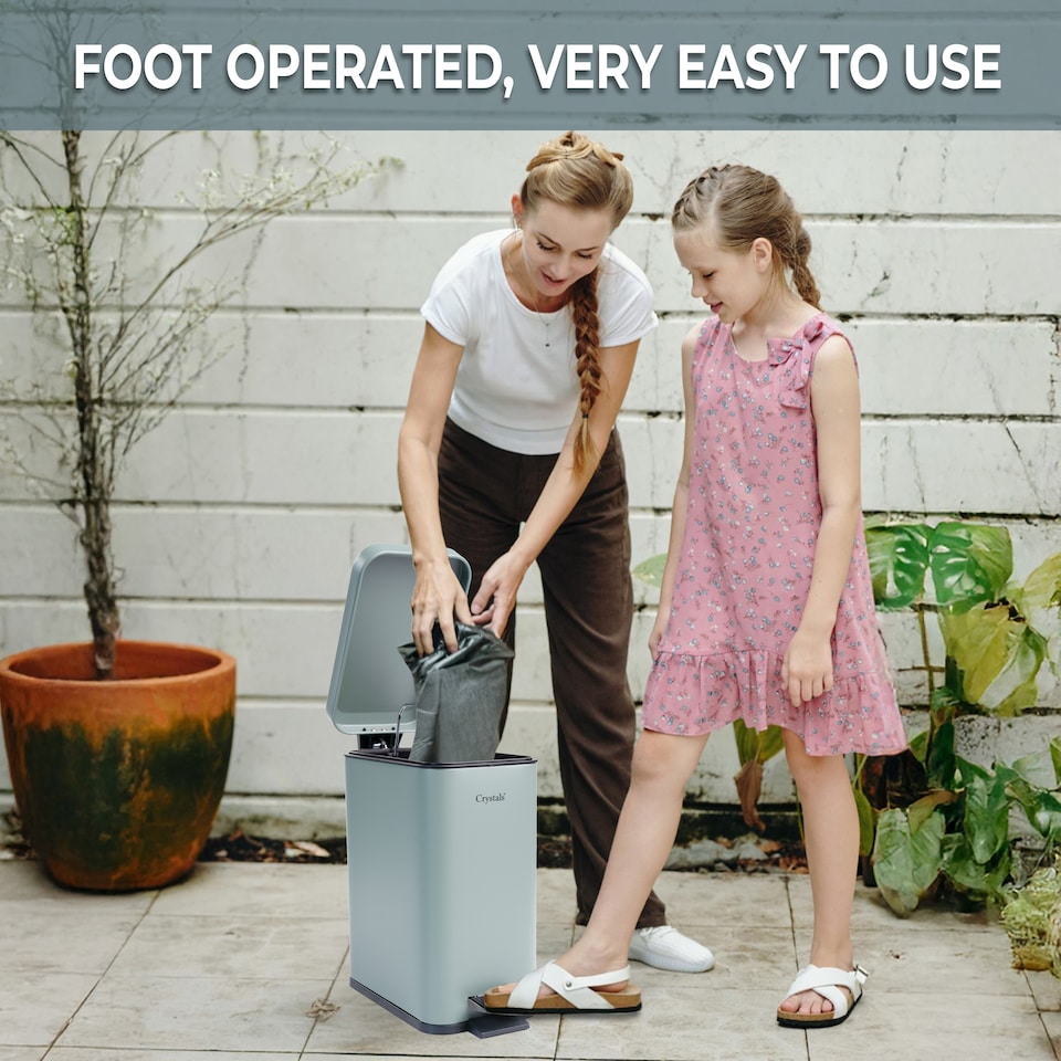 image 1 of 5L BATHROOM SLIM KITCHEN PEDAL RECTANGULAR BIN WASTE WITH SOFT CLOSING LID