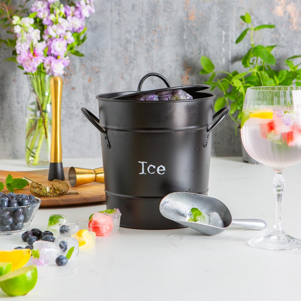 image 1 of Harbour Housewares Vintage Metal Ice Bucket with Scoop - Black