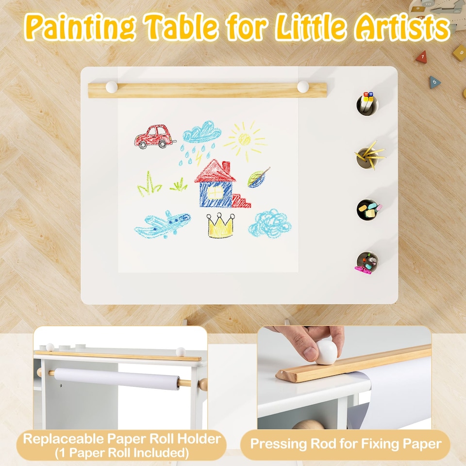 image 1 of COSTWAY Toddler Craft Play Study Drawing Desk White