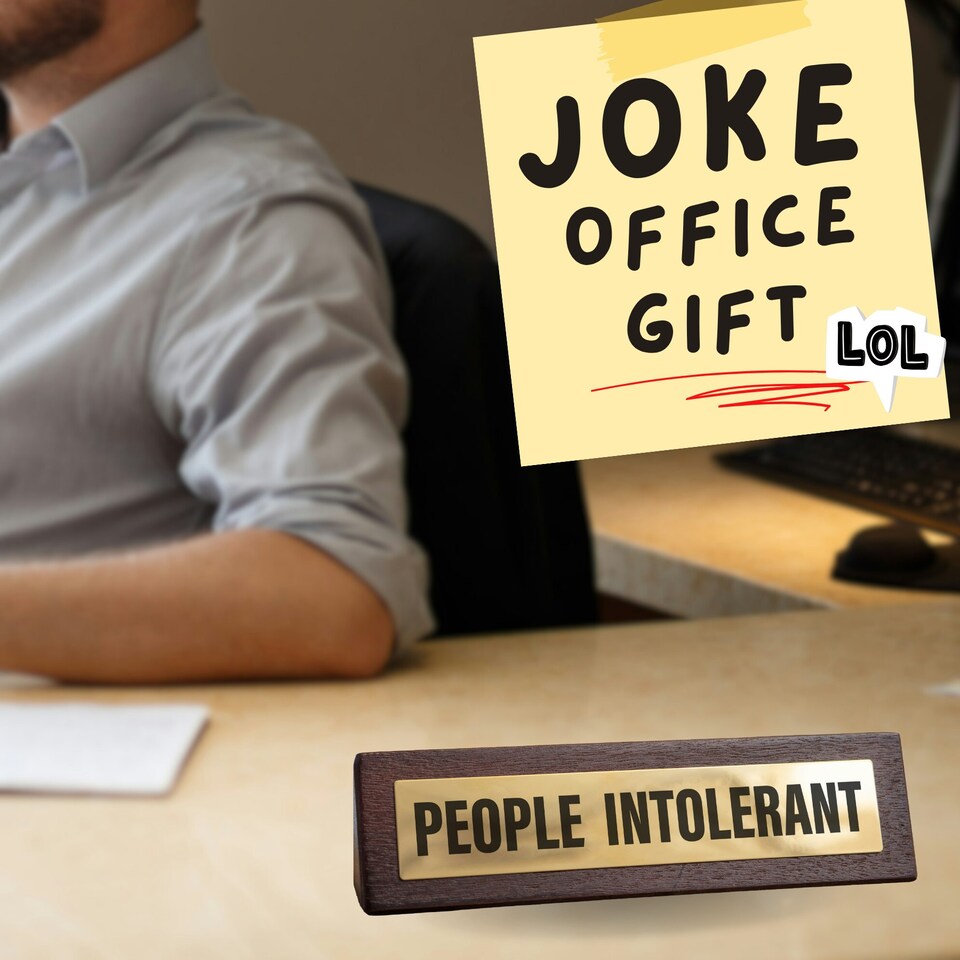 image 1 of Wooden Desk Sign - People Intolerant