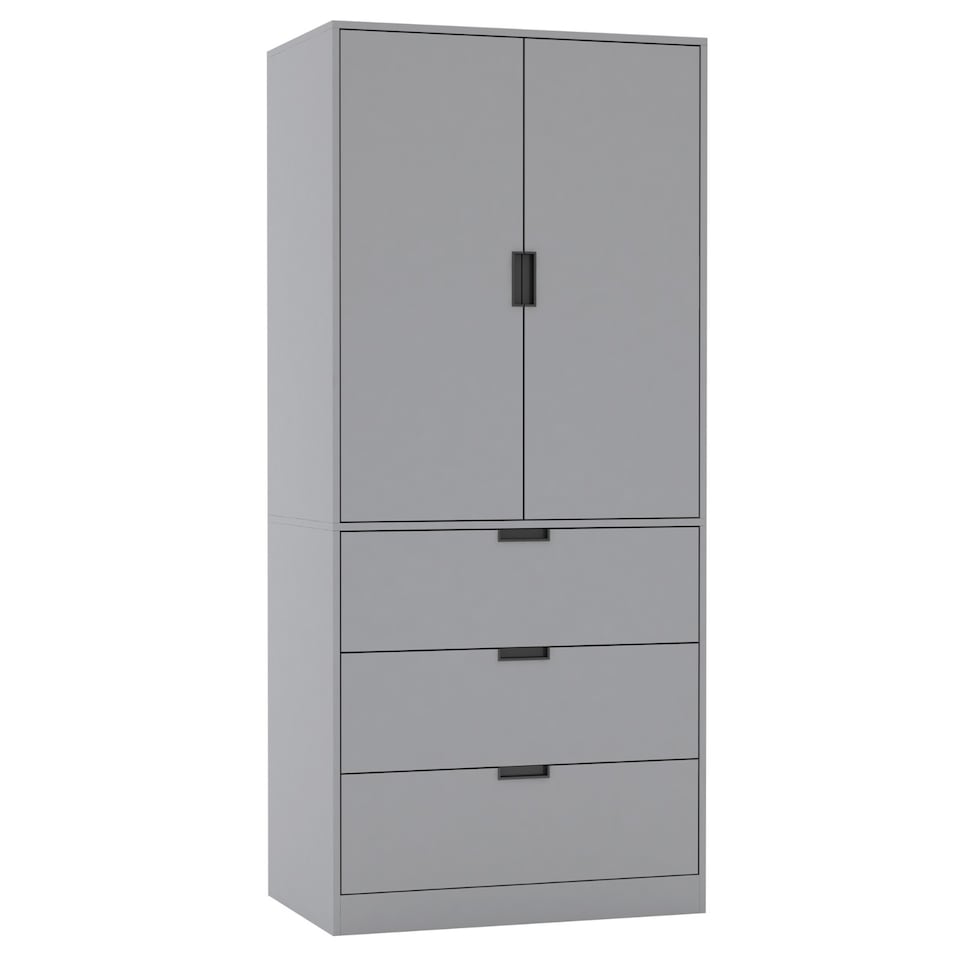 image 1 of 2 Door 3 Drawer Wardrobe with Hanging Rail - Modern Bedroom Storage Furniture | Grey | Grey with Grey Doors | 1