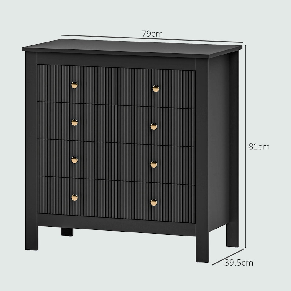 image 1 of HOMCOM Fluted Bedroom Chest of Drawers w/ 5 Drawers Gold Tone Handles Black