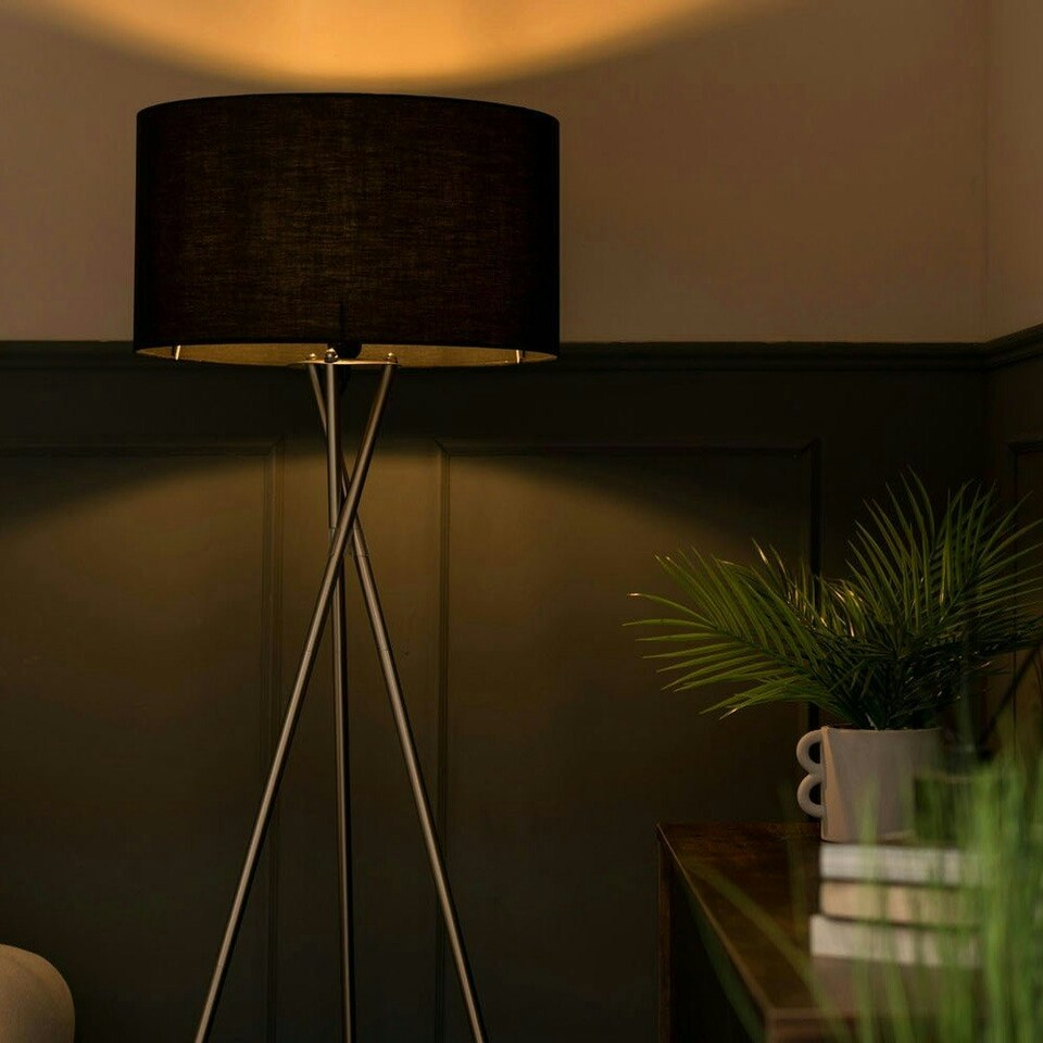 image 1 of ValueLights Camden Chrome Tripod Floor Lamp Navy Shade & Bulb Blue