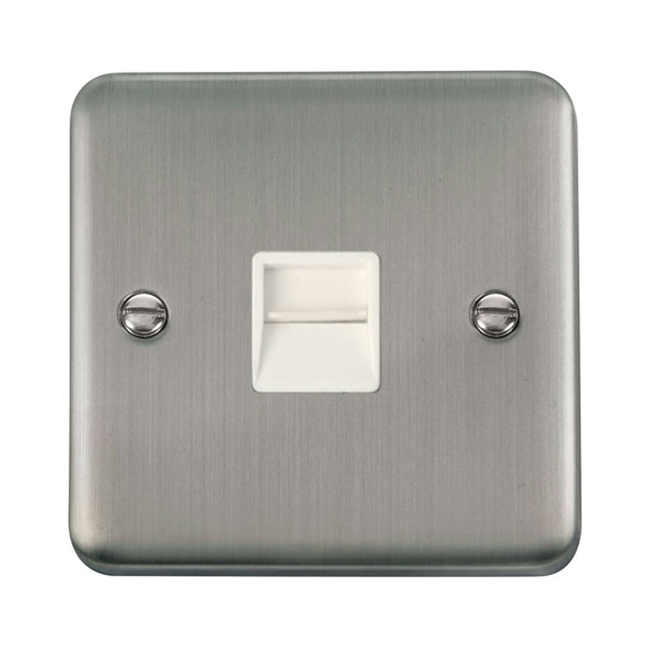 SE HOME Curved Satinless Steel Secondary Telephone Single Socket White | Stainless Steel