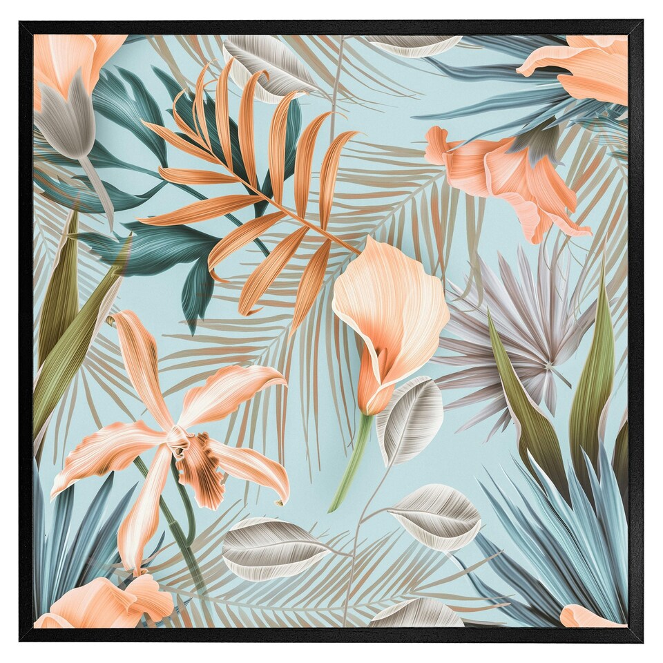image 1 of Pink tropical flowers (Picture Frame) Grey | M