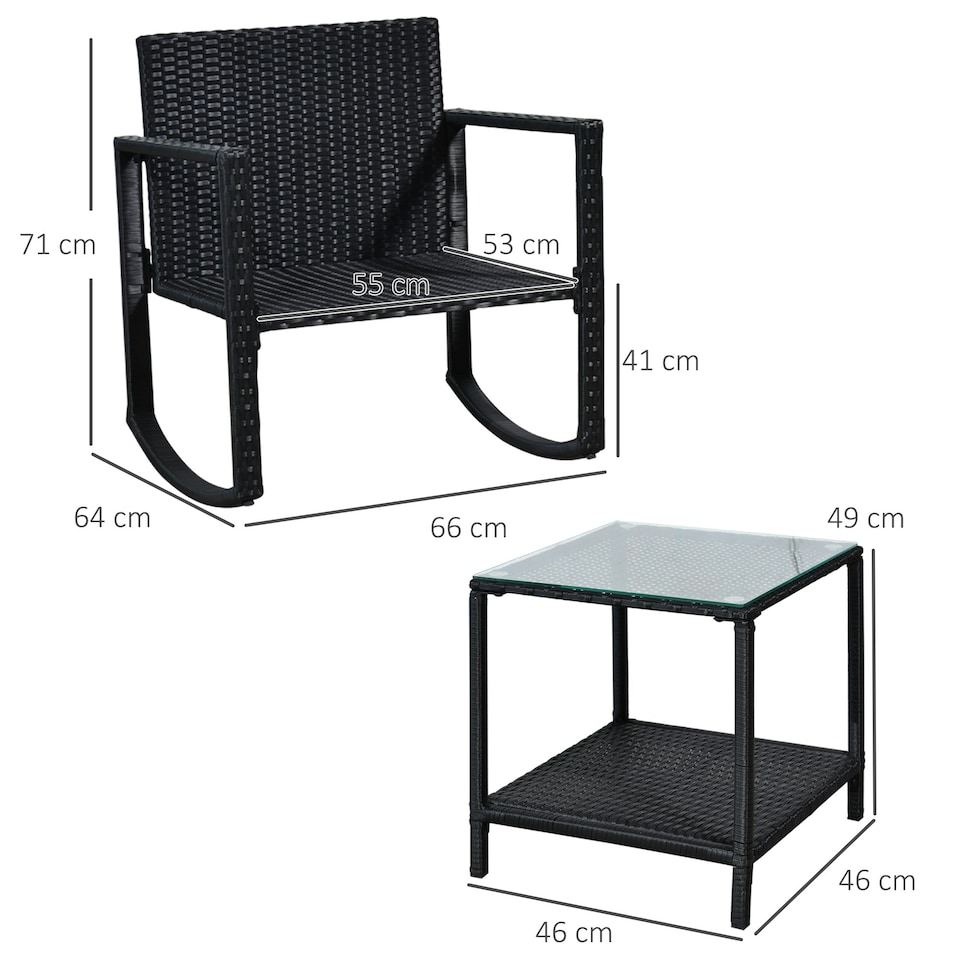 image 1 of Outsunny 3Pcs Rattan Rocking Set Patio Table Chairs Conversation