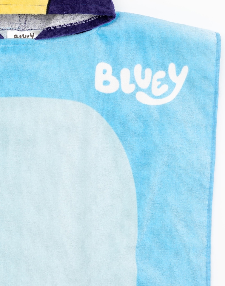 image 1 of Bluey Kids Towel Poncho | Blue Cartoon Bath Towel with 3D Ears For Girls & Boys | TV Show Beach Swimwear Hooded Changing Robe | Cosy Swimwear Merchandise Gift for Children