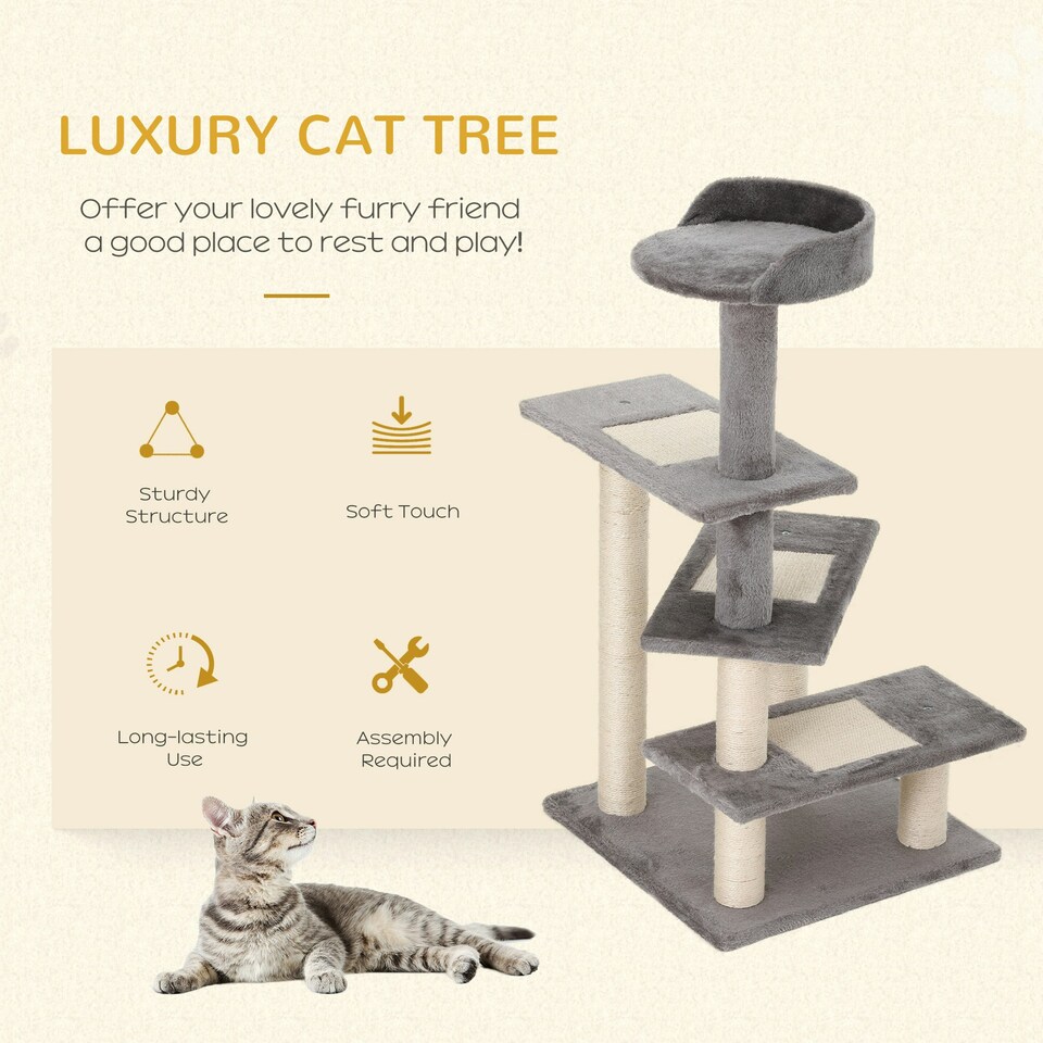 image 1 of PawHut Cat Tree 100cm Indoor Kitten Scratching Post Activity Centre, Grey