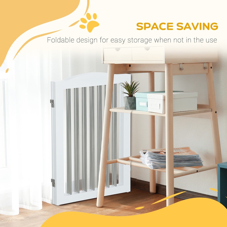 image 1 of PawHut Foldable Dog Gate, Freestanding Pet Gate with Two Support Feet