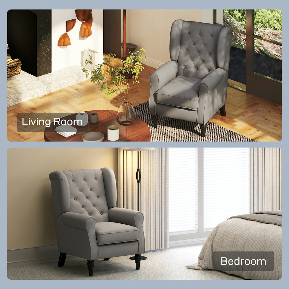 image 1 of HOMCOM Accent Armchair Home Furniture Tufted Club Wood Fabric, Dark Grey