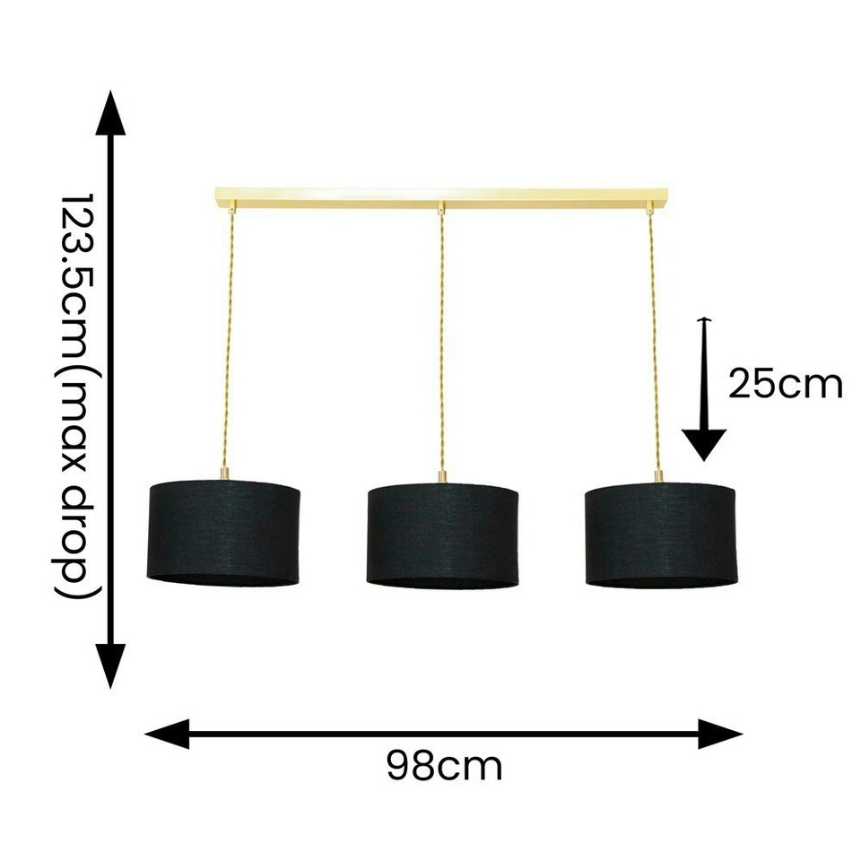 image 1 of ValueLights Reni Black Drum Shade 3 Drop Bar Gold Diner Ceiling Pendant Light with Bulbs Gold