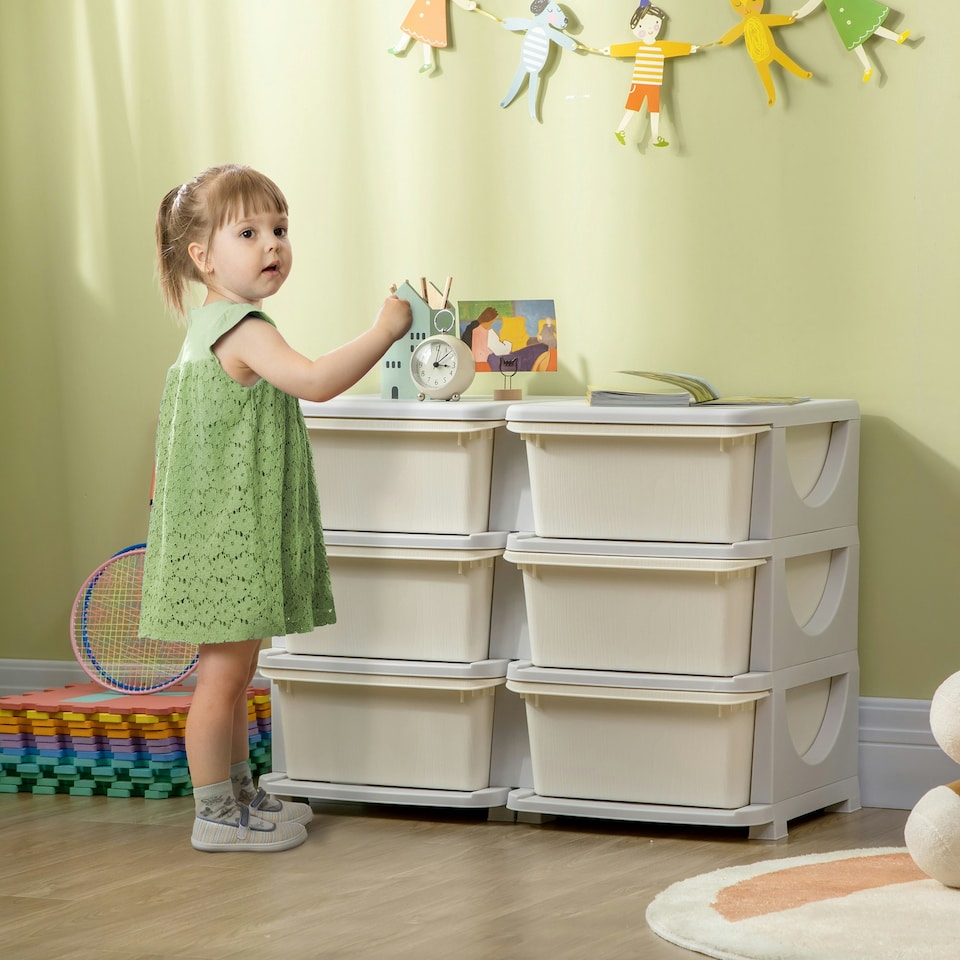 image 1 of HOMCOM Kids Storage Unit Toy Box Vertical Dresser with Six Drawers Blue | 75 x 37 x 56.5cm