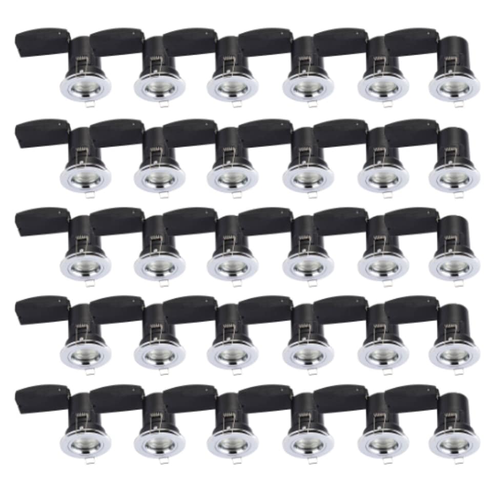 image 1 of Set of 30 Fire Rated Downlights - Chrome Fixed GU10 Recessed Downlight