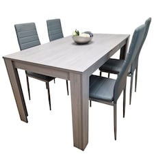 Grey Wooden Dining Table with 4 Grey Faux  Leather Chairs Dining Set Furniture | Grey | One Size | 6