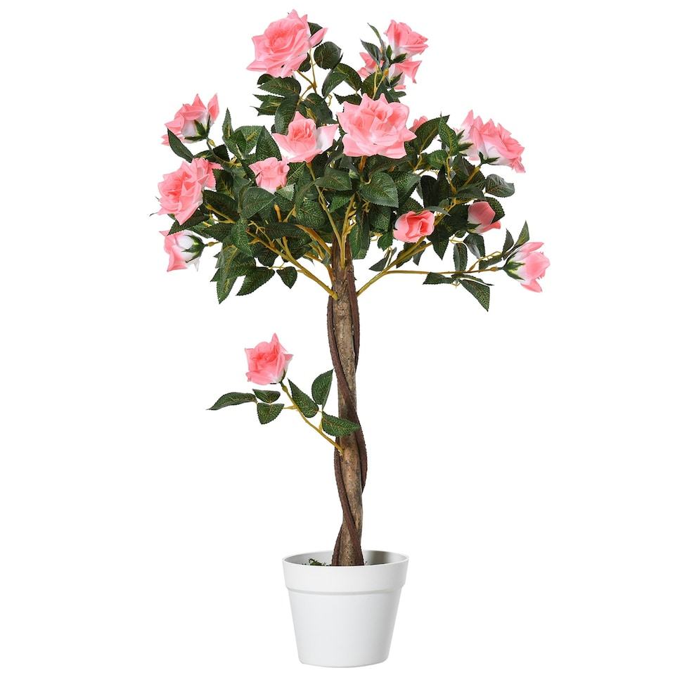 image 1 of Outsunny 90cm Artificial Rose Tree, Fake Decorative Plant, Pink