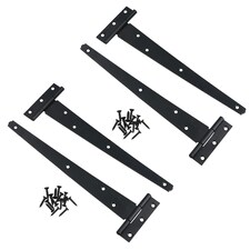 10in / 250mm Heavy Duty T Tee Hinges For Shed + Garden Gates Black Finish 4pc